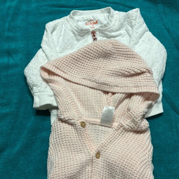 Bundle Cat & Jack Eyelet Zipper Jacket and Carters Button Sweater Teddy Bear - Picture 1 of 9